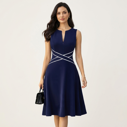 Dorra | Sleeveless Notch-Neck Cross-Strap Waist A-Line Midi Dress