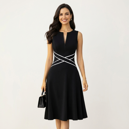 Dorra | Sleeveless Notch-Neck Cross-Strap Waist A-Line Midi Dress
