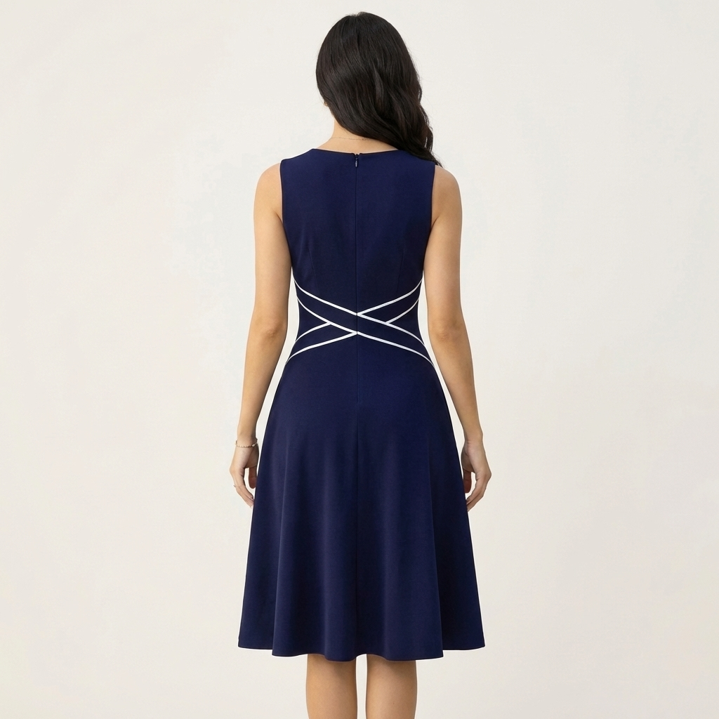 Dorra | Sleeveless Notch-Neck Cross-Strap Waist A-Line Midi Dress