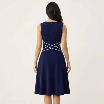 Dorra | Sleeveless Notch-Neck Cross-Strap Waist A-Line Midi Dress