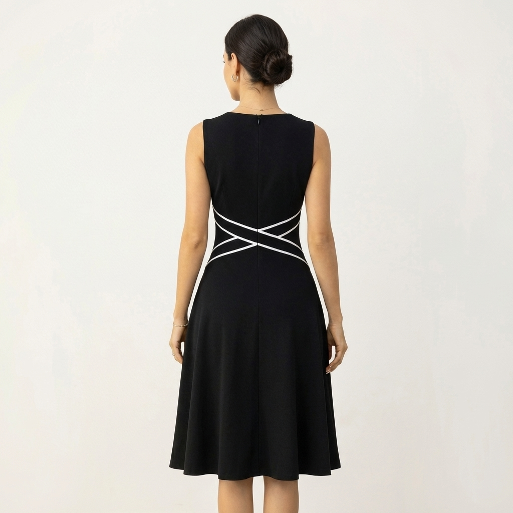 Dorra | Sleeveless Notch-Neck Cross-Strap Waist A-Line Midi Dress