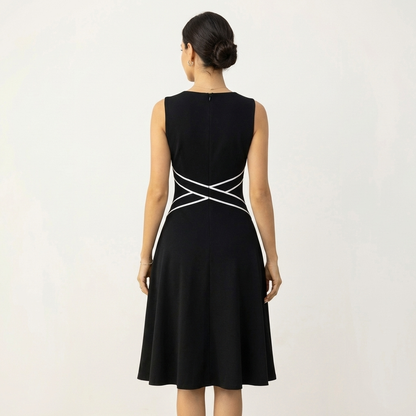 Dorra | Sleeveless Notch-Neck Cross-Strap Waist A-Line Midi Dress