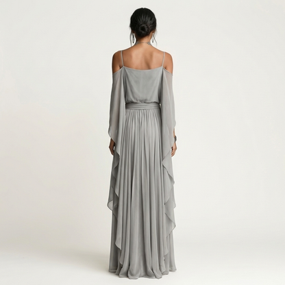 Daniella | Cold-Shoulder Chiffon Drape Top & Wide-Leg Palazzo Pant Set