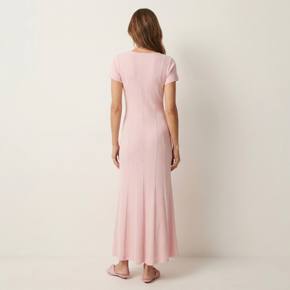 Sharin | Fitted Knit Maxi Dress with V-Neck & Front Slit