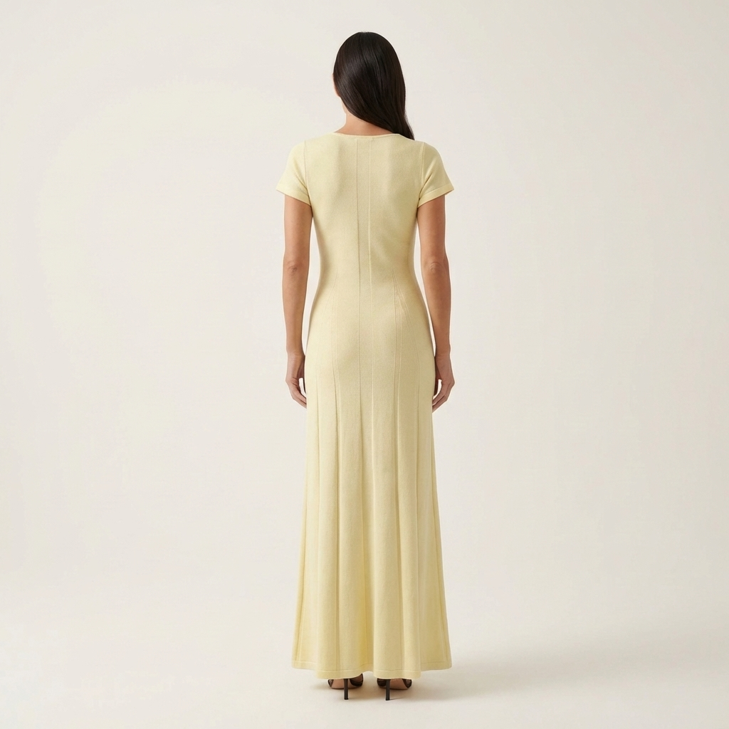 Sharin | Fitted Knit Maxi Dress with V-Neck & Front Slit