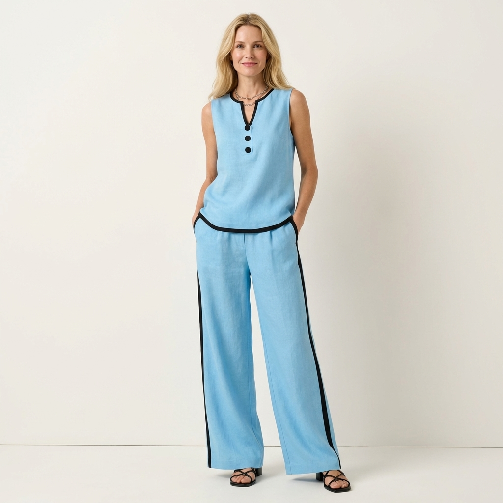Rubiana | Sleeveless Top & Wide-Leg Trouser Set with Contrast Trim