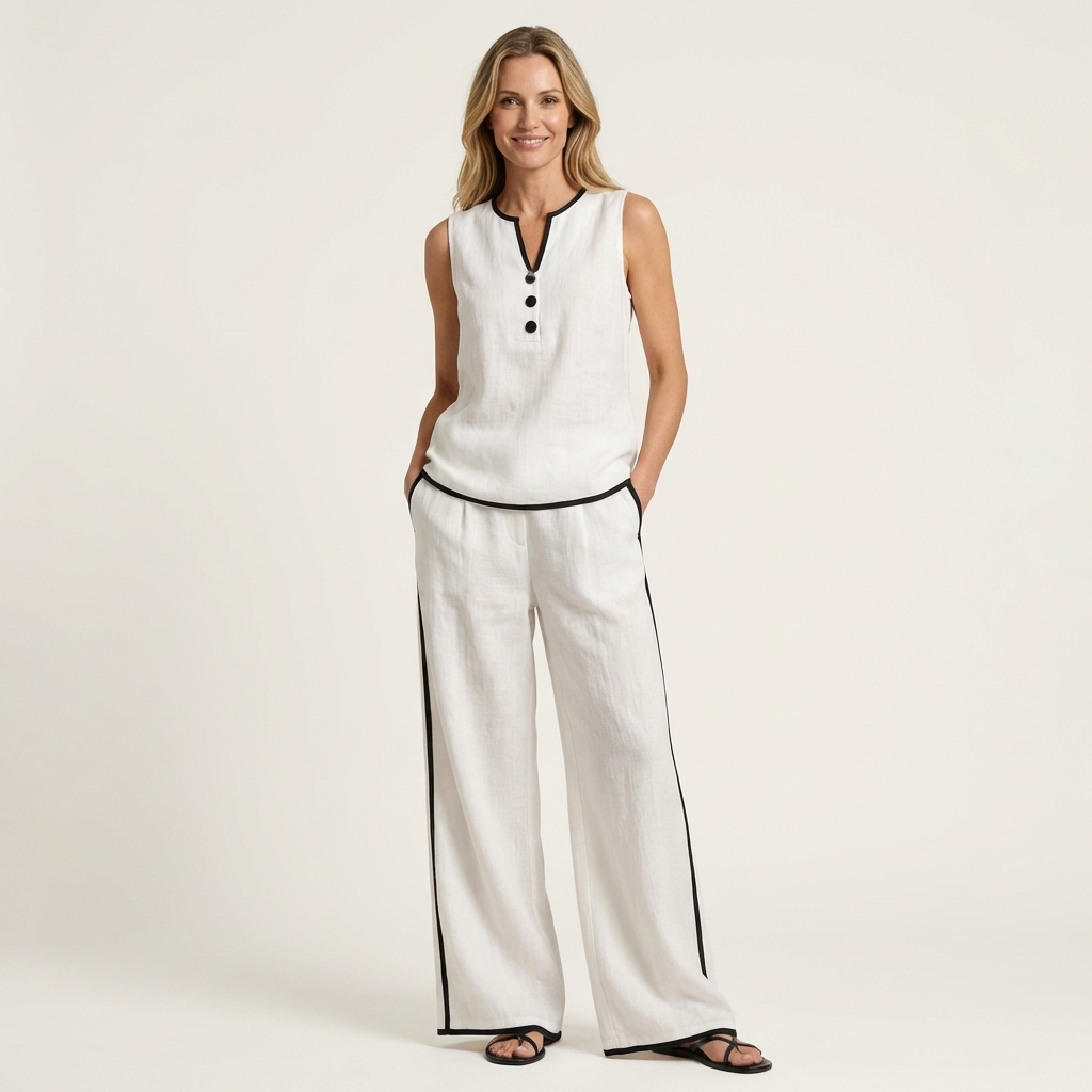 Rubiana | Sleeveless Top & Wide-Leg Trouser Set with Contrast Trim