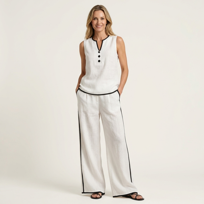 Rubiana | Sleeveless Top & Wide-Leg Trouser Set with Contrast Trim