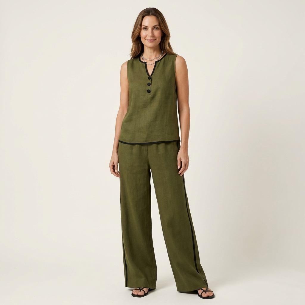 Rubiana | Sleeveless Top & Wide-Leg Trouser Set with Contrast Trim