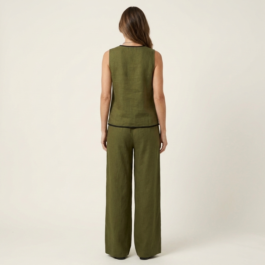 Rubiana | Sleeveless Top & Wide-Leg Trouser Set with Contrast Trim