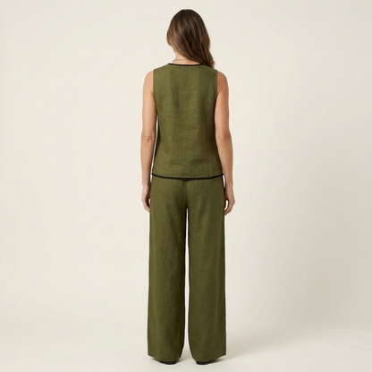 Rubiana | Sleeveless Top & Wide-Leg Trouser Set with Contrast Trim