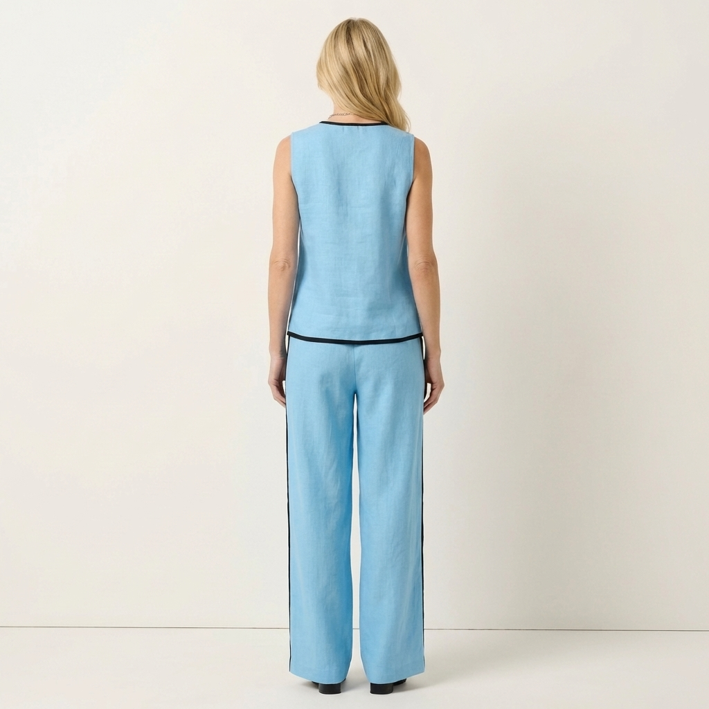 Rubiana | Sleeveless Top & Wide-Leg Trouser Set with Contrast Trim