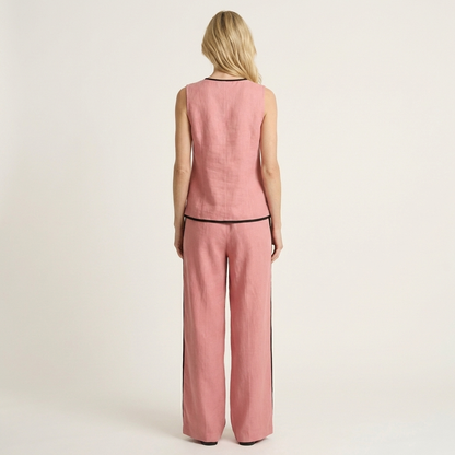 Rubiana | Sleeveless Top & Wide-Leg Trouser Set with Contrast Trim