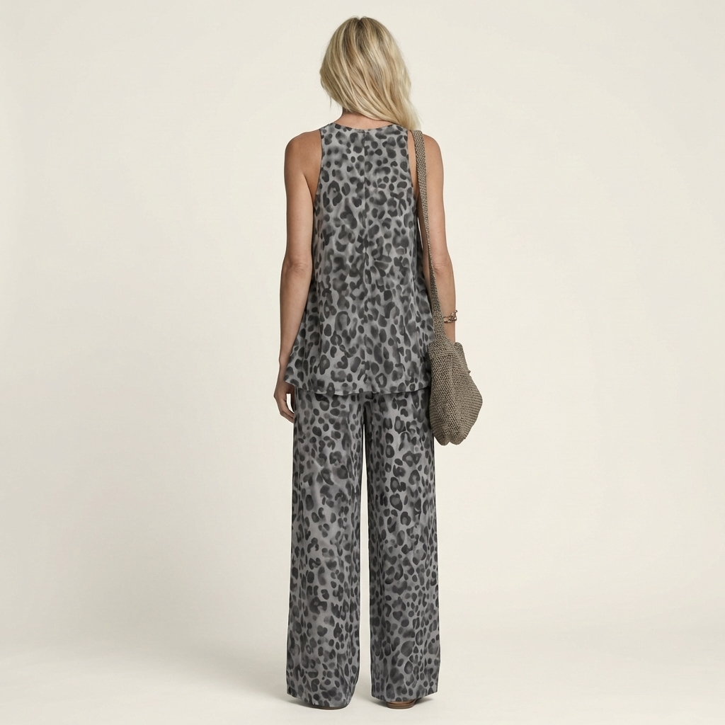 Anivia | Flowy Leopard Print Halter Top & Wide-Leg Trouser Set