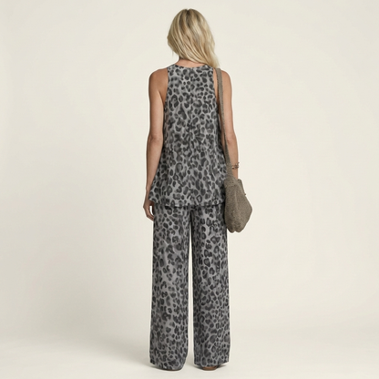 Anivia | Flowy Leopard Print Halter Top & Wide-Leg Trouser Set