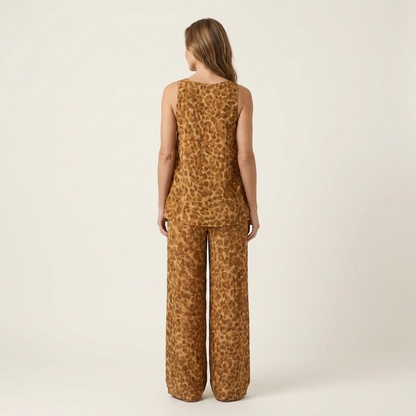 Anivia | Flowy Leopard Print Halter Top & Wide-Leg Trouser Set