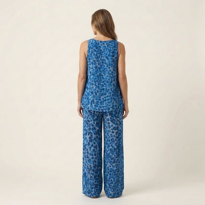 Anivia | Flowy Leopard Print Halter Top & Wide-Leg Trouser Set