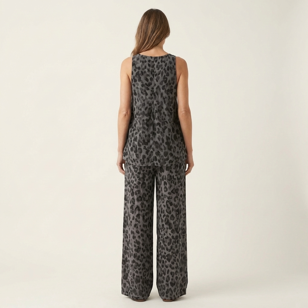 Anivia | Flowy Leopard Print Halter Top & Wide-Leg Trouser Set
