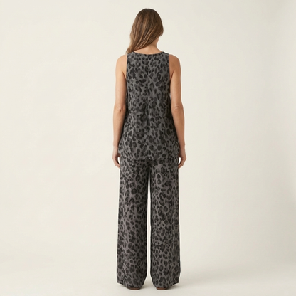 Anivia | Flowy Leopard Print Halter Top & Wide-Leg Trouser Set