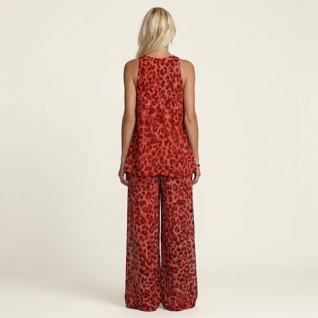 Anivia | Flowy Leopard Print Halter Top & Wide-Leg Trouser Set
