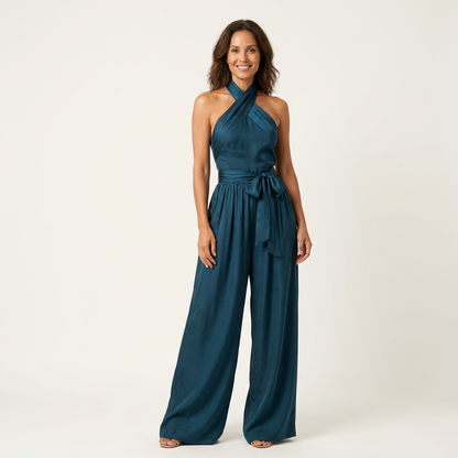 Lalita | Cross-Halter Jumpsuit with Tie Waist & Wide-Leg Trousers