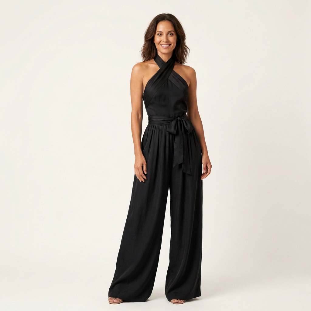 Lalita | Cross-Halter Jumpsuit with Tie Waist & Wide-Leg Trousers