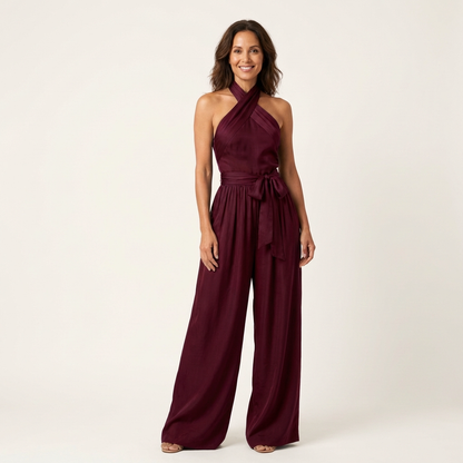 Lalita | Cross-Halter Jumpsuit with Tie Waist & Wide-Leg Trousers