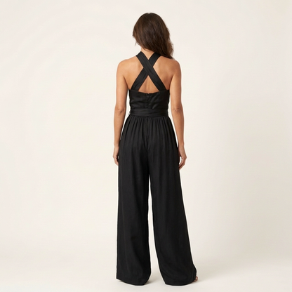 Lalita | Cross-Halter Jumpsuit with Tie Waist & Wide-Leg Trousers