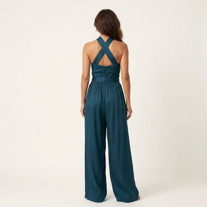 Lalita | Cross-Halter Jumpsuit with Tie Waist & Wide-Leg Trousers