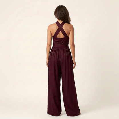 Lalita | Cross-Halter Jumpsuit with Tie Waist & Wide-Leg Trousers