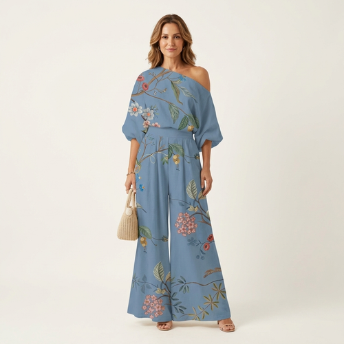 Marilla | One-Shoulder Printed Top & Full Maxi Skirt Set