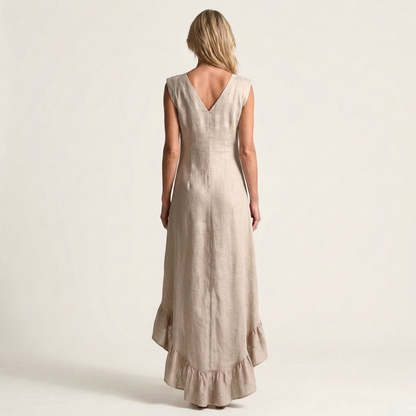 Caliah | Sleeveless V-Neck Hi-Low Dress with Ruffle Hem