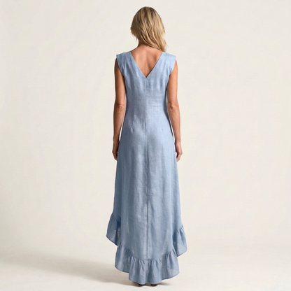 Caliah | Sleeveless V-Neck Hi-Low Dress with Ruffle Hem