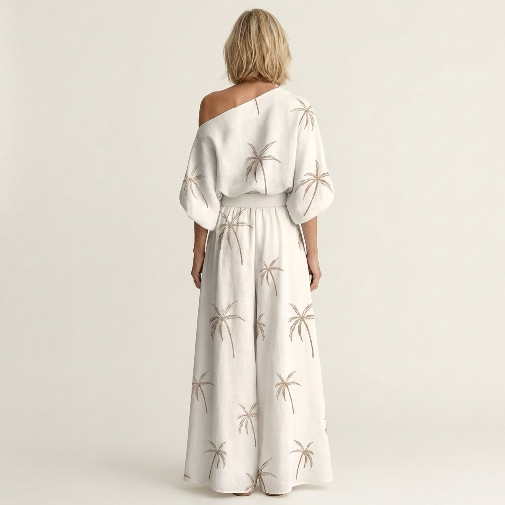 Marilla | One-Shoulder Printed Top & Full Maxi Skirt Set