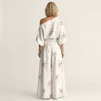 Marilla | One-Shoulder Printed Top & Full Maxi Skirt Set