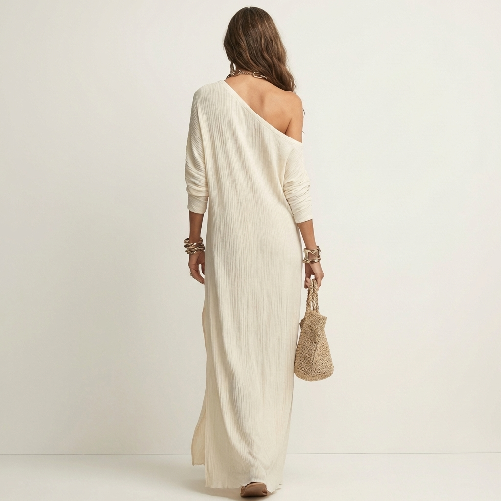 Anne | One-Shoulder Long-Sleeve Maxi Dress with Side Slit