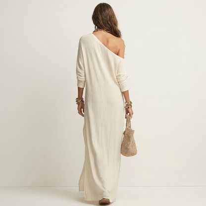 Anne | One-Shoulder Long-Sleeve Maxi Dress with Side Slit