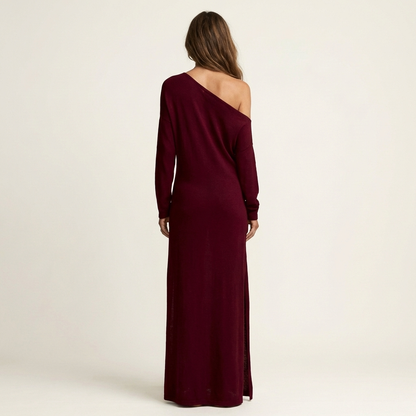 Anne | One-Shoulder Long-Sleeve Maxi Dress with Side Slit