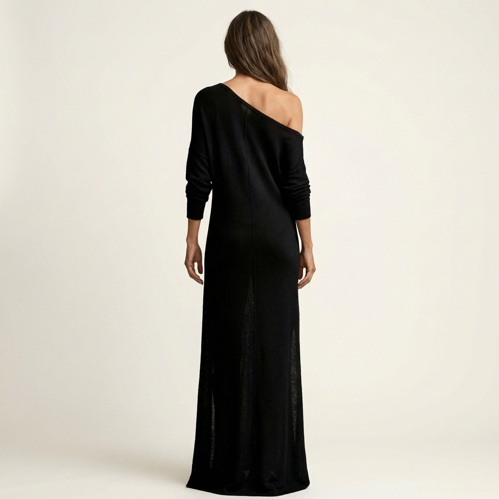 Anne | One-Shoulder Long-Sleeve Maxi Dress with Side Slit