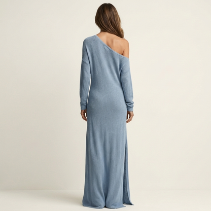 Anne | One-Shoulder Long-Sleeve Maxi Dress with Side Slit