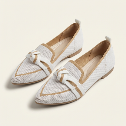 Gia | Pointed-Toe Knit Flat with Contrast Trim & Knot Detail
