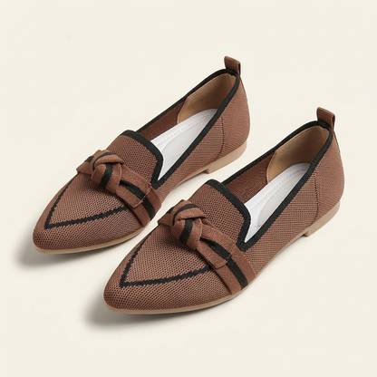 Gia | Pointed-Toe Knit Flat with Contrast Trim & Knot Detail