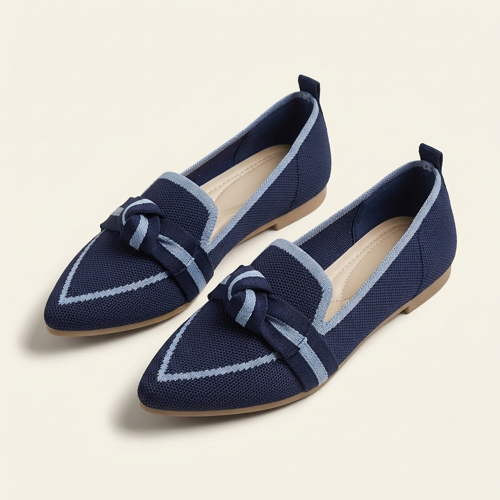Gia | Pointed-Toe Knit Flat with Contrast Trim & Knot Detail