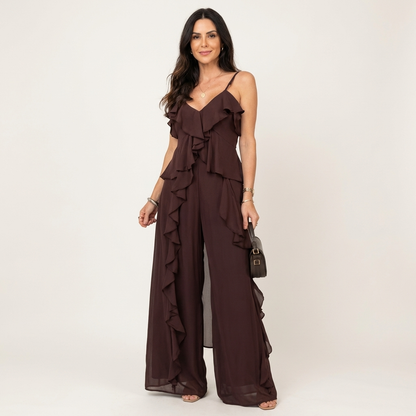Fibi | Ruffle-Front Chiffon Cami Top & Wide-Leg Trouser Set
