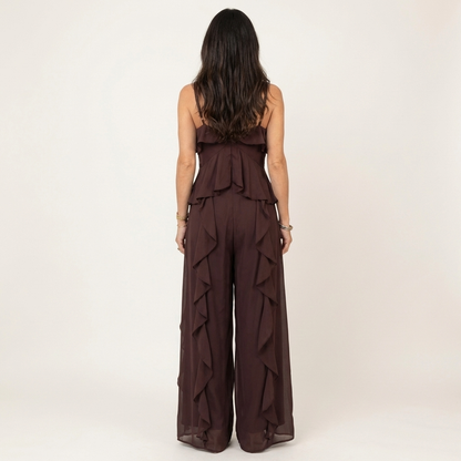 Fibi | Ruffle-Front Chiffon Cami Top & Wide-Leg Trouser Set