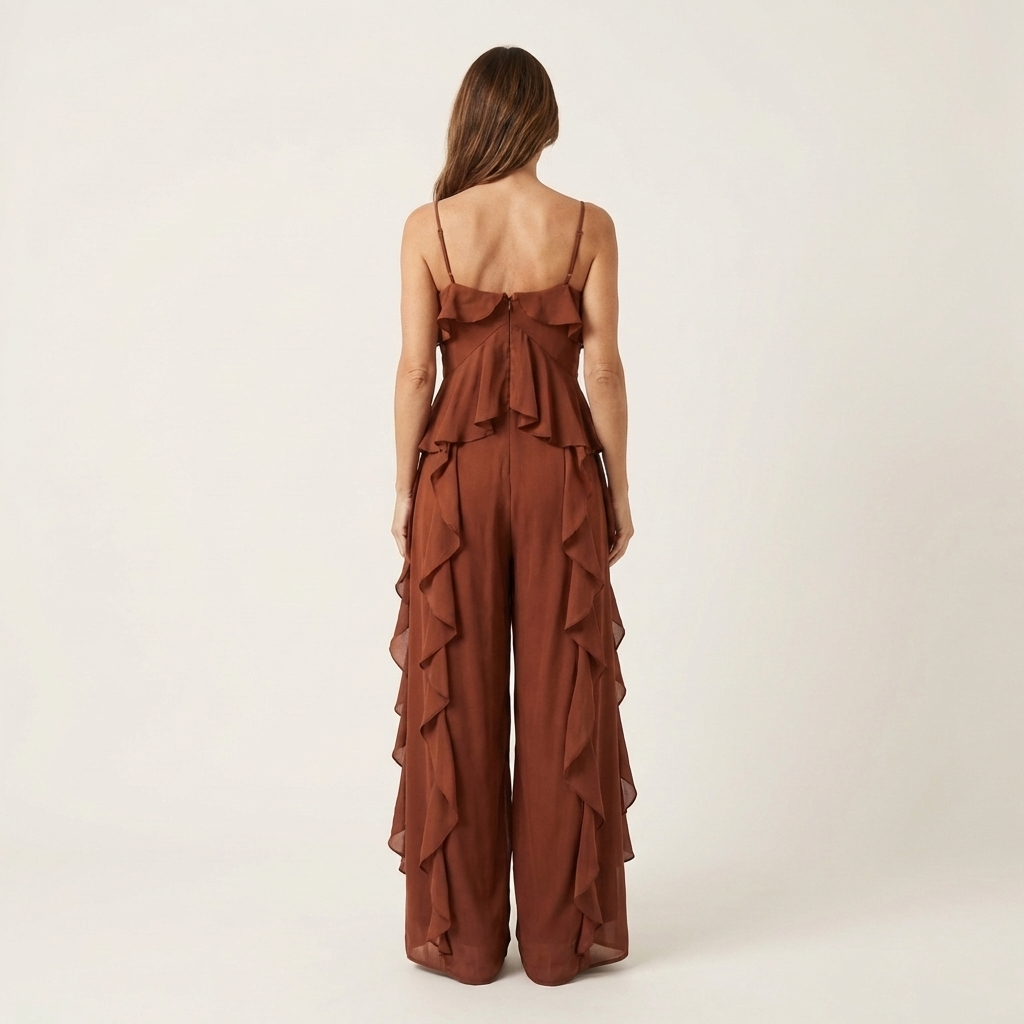Fibi | Ruffle-Front Chiffon Cami Top & Wide-Leg Trouser Set