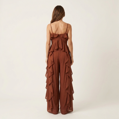 Fibi | Ruffle-Front Chiffon Cami Top & Wide-Leg Trouser Set