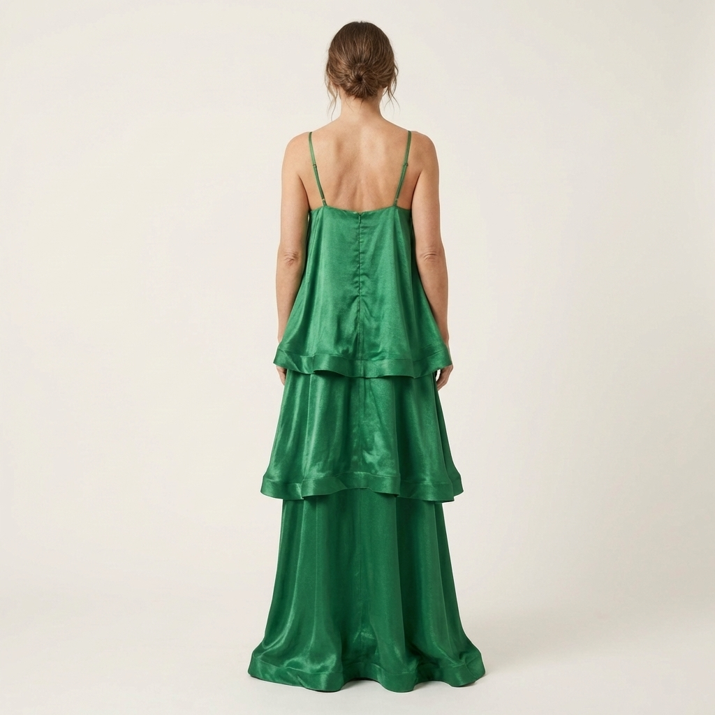 Cienna | Satin Tiered Ruffle Maxi Dress with Spaghetti Straps