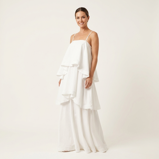 Cienna | Satin Tiered Ruffle Maxi Dress with Spaghetti Straps