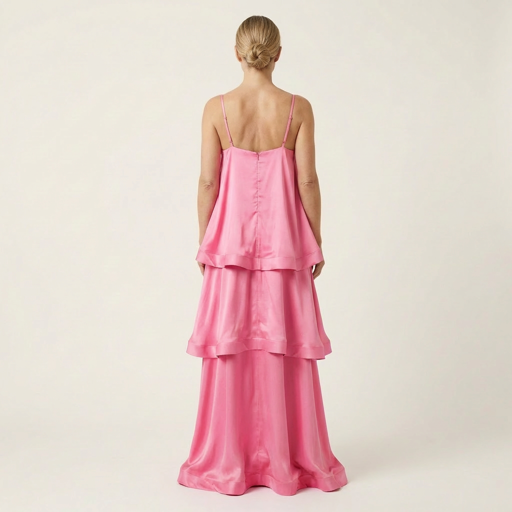Cienna | Satin Tiered Ruffle Maxi Dress with Spaghetti Straps